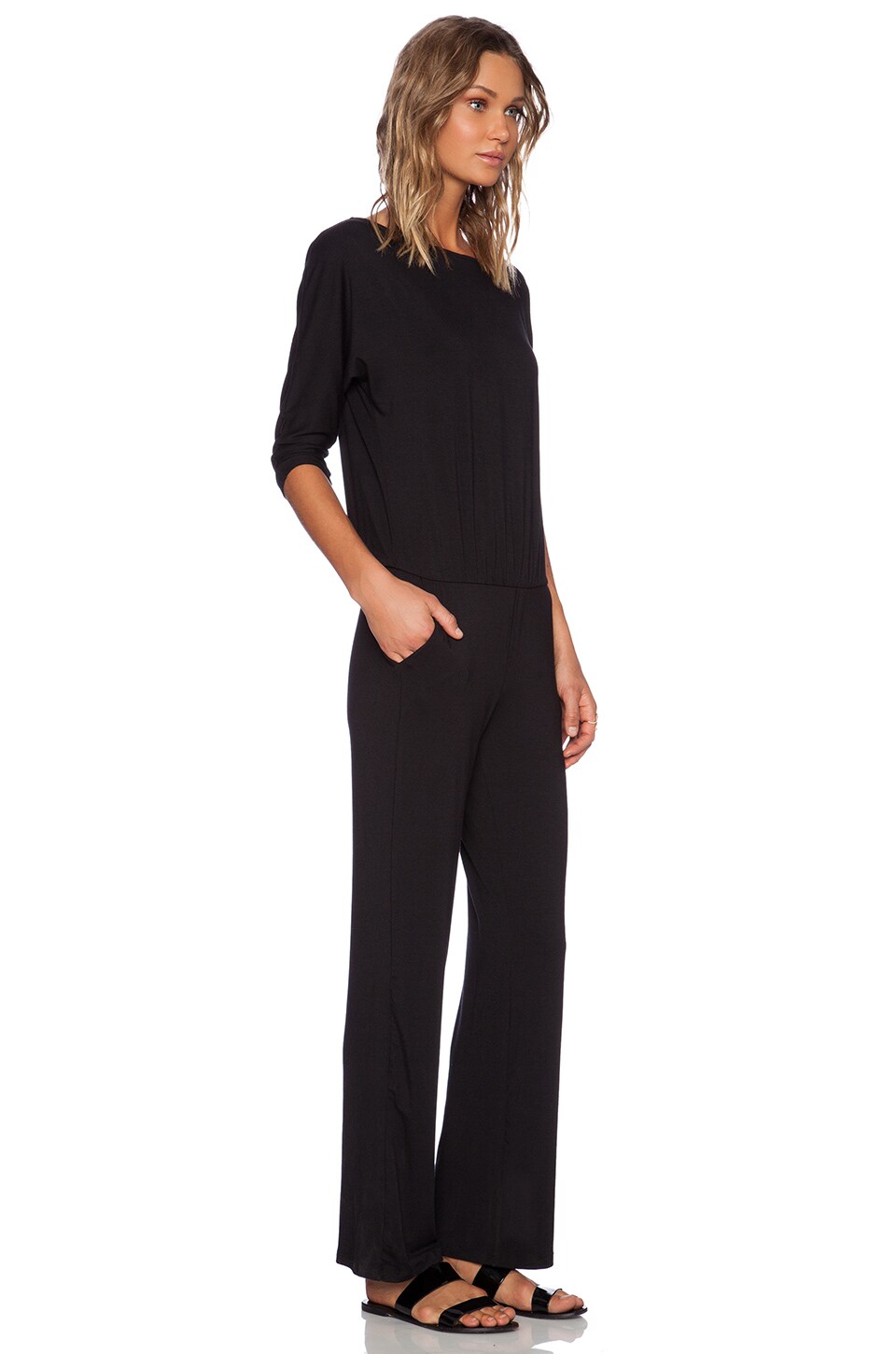 Michael Stars Solange 3/4 Sleeve Jumpsuit in Black