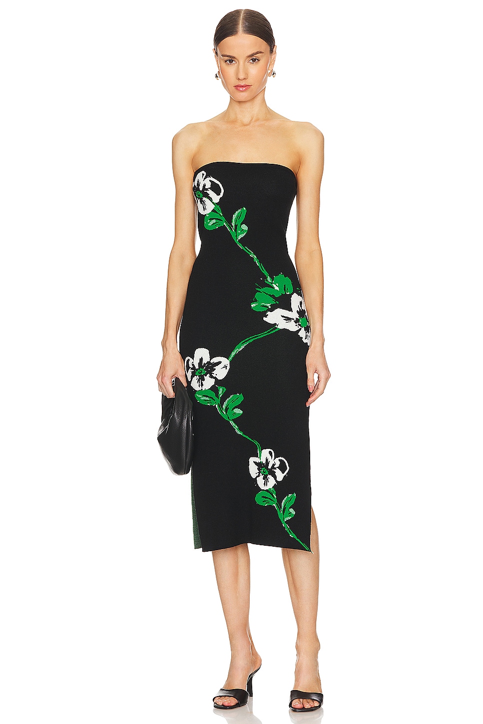 MILLY Floral Jacquard Strapless Midi Dress in Black Multi | REVOLVE