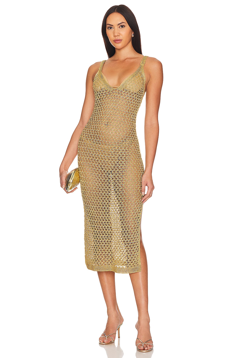 Gold metallic mesh dress hotsell