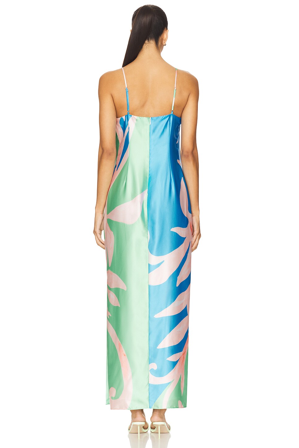 milly lily floral vine satin dress MILLY فستان ماكسي FLORAL في Blue & Green