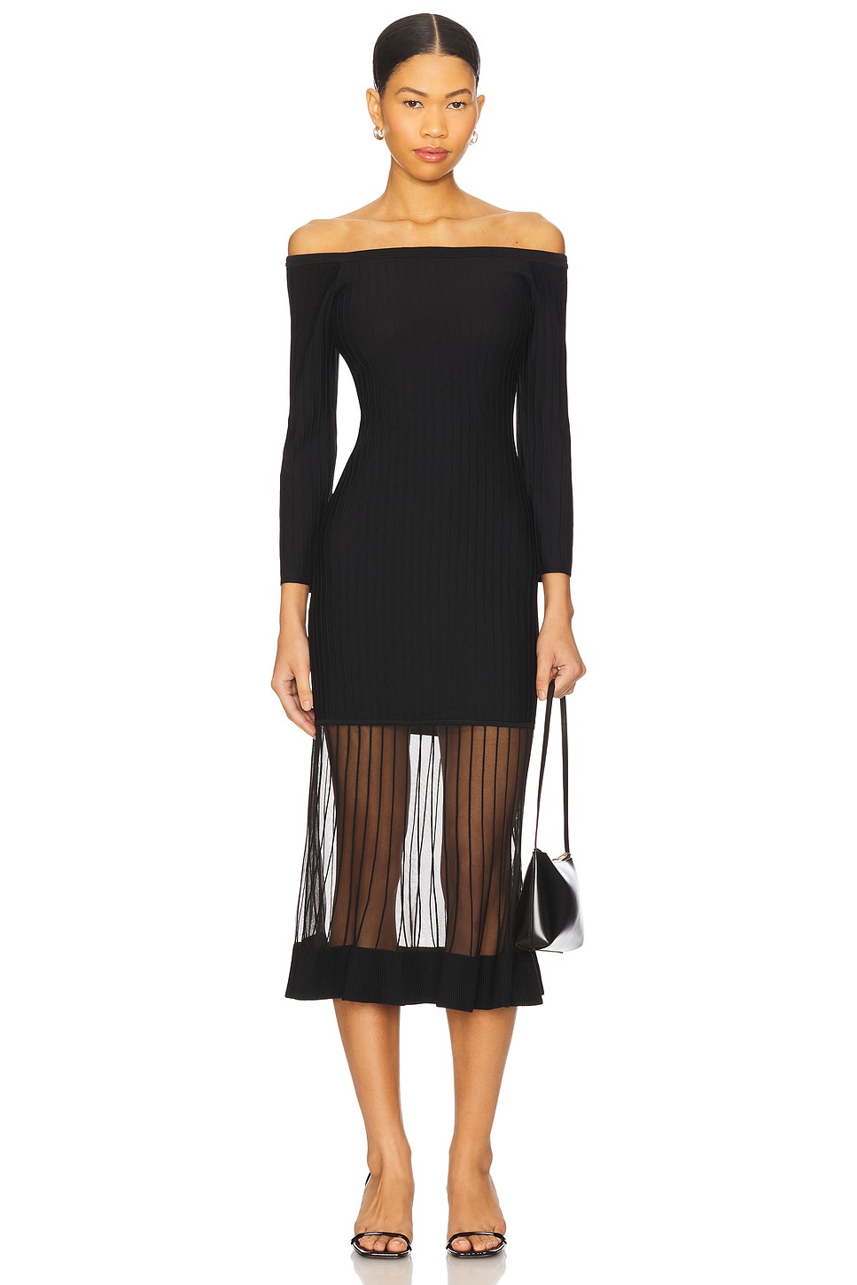 MILLY Ots Sheer Knit Midi Dress in Black | REVOLVE
