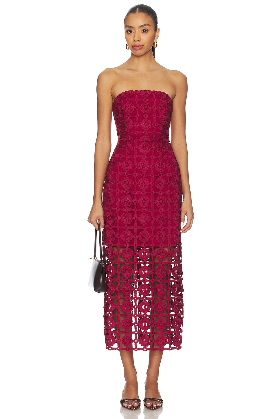MILLY Katie Tile Lace Dress in Burgundy | REVOLVE