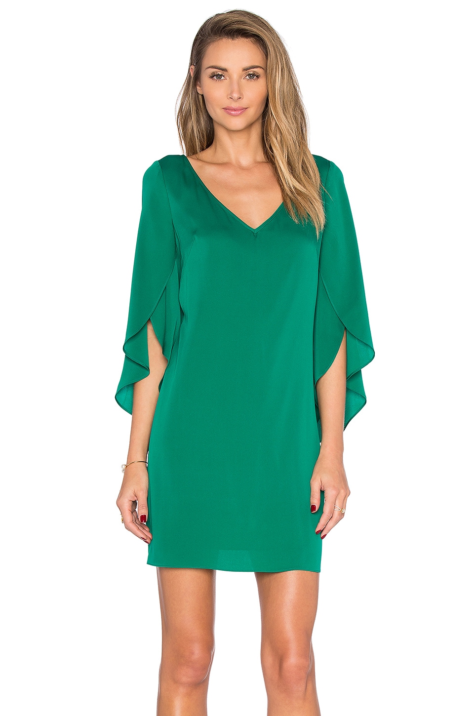 MILLY V Neck Butterfly Sleeve Dress in Emerald | REVOLVE