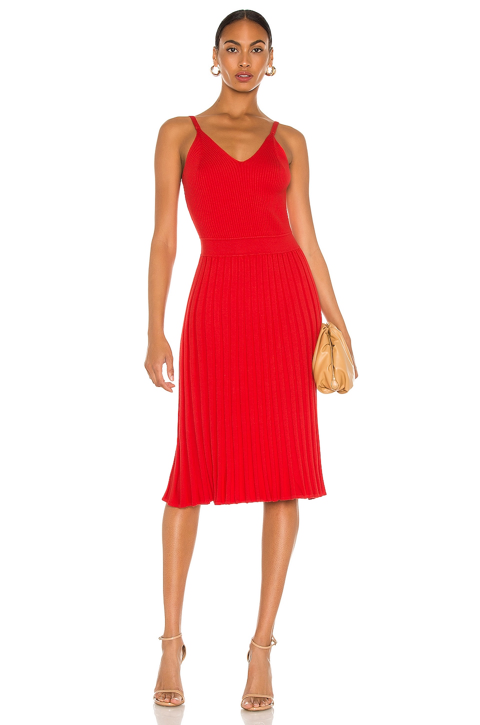 MILLY Cami Top Pleated Midi Dress in Tomato