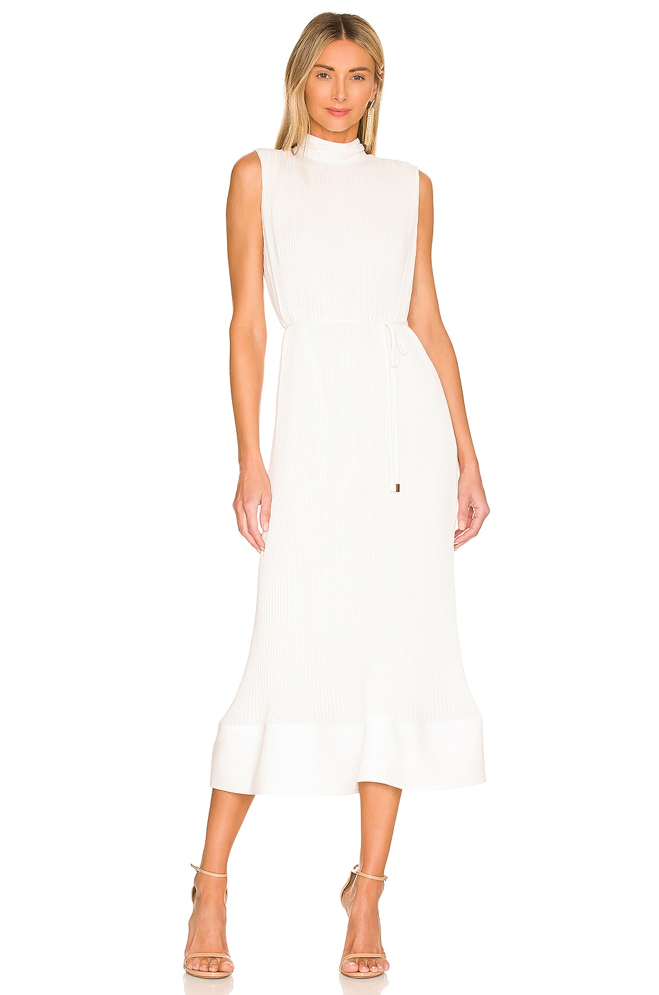 MILLY Melina Solid Pleat Dress in White | REVOLVE