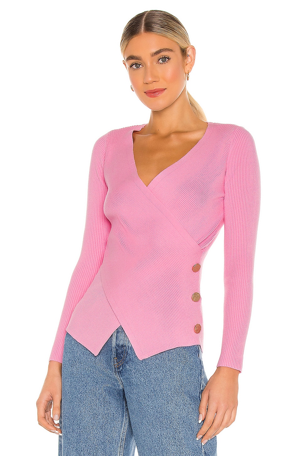 MILLY Crossfront Sweater in Bubblegum Pink REVOLVE
