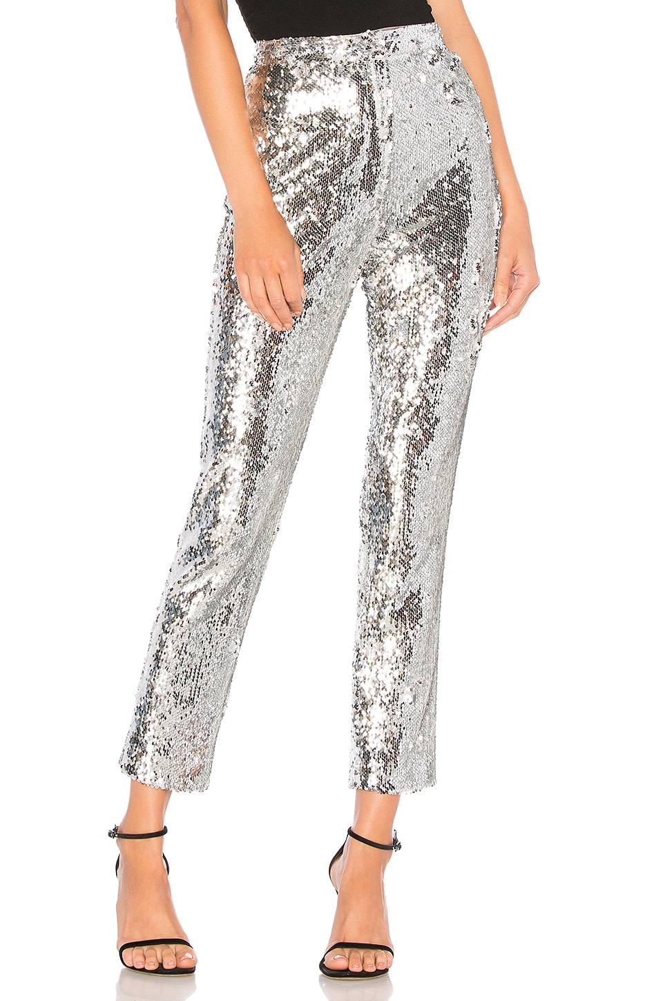 MILLY Sequins High Waist Skinny Pant in Silver | REVOLVE
