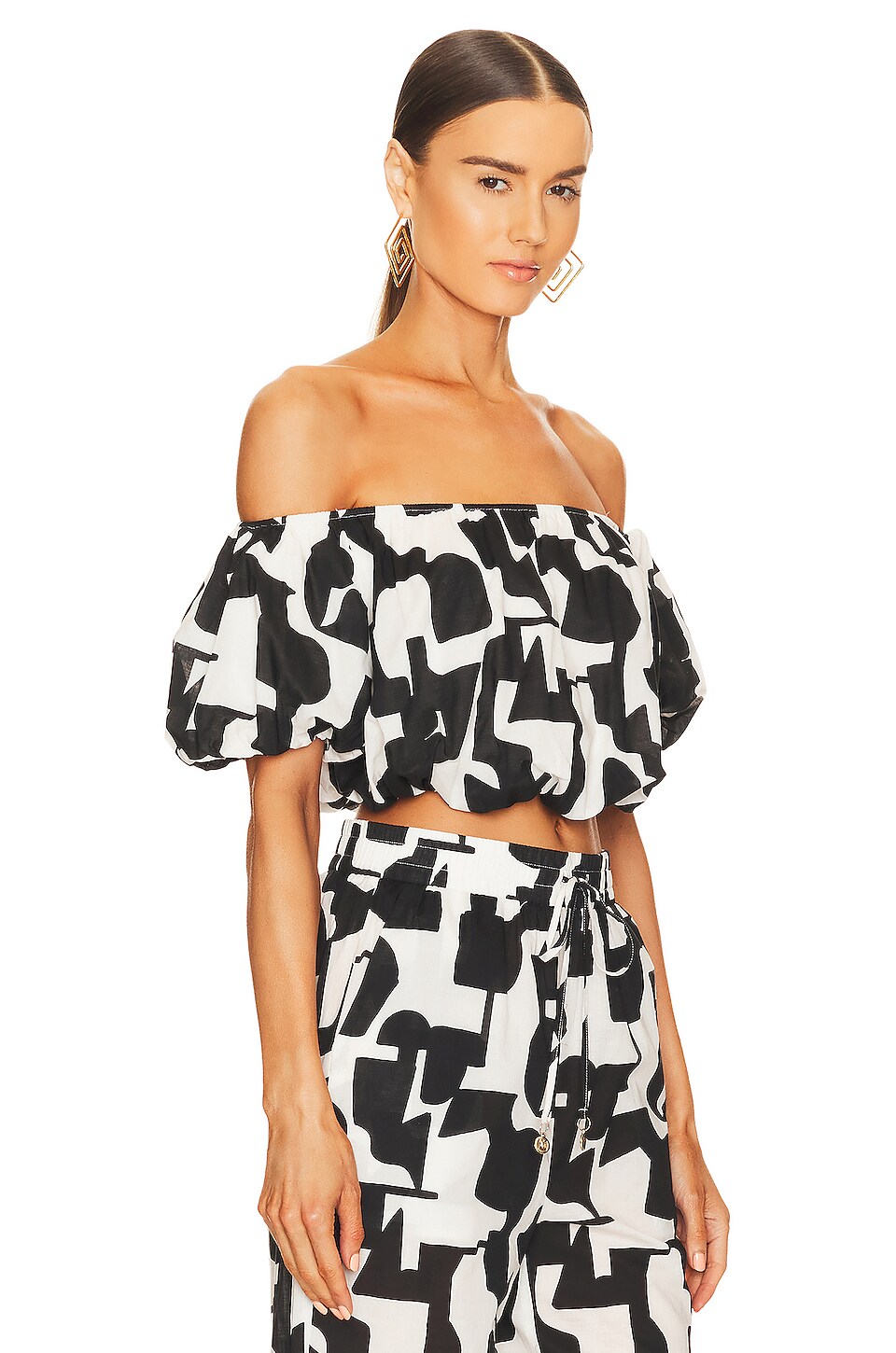 MILLY Cabana Mason Modern Geometric Top in Black & Ecru
