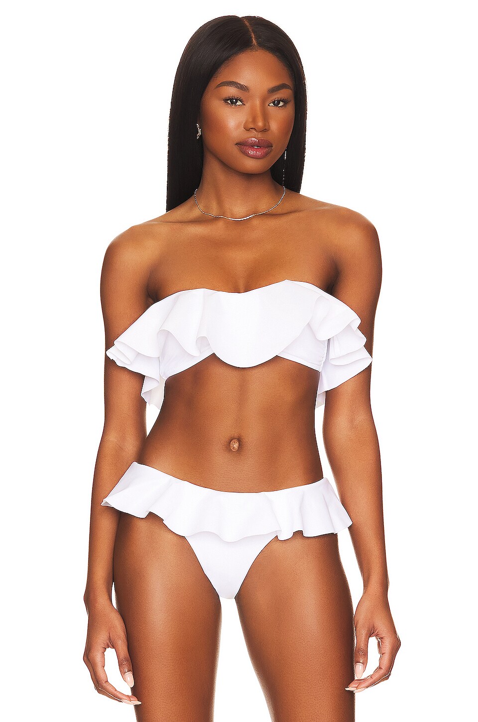 MILLY Cabana Solid Ruffle Bandeau Bikini Top In White REVOLVE