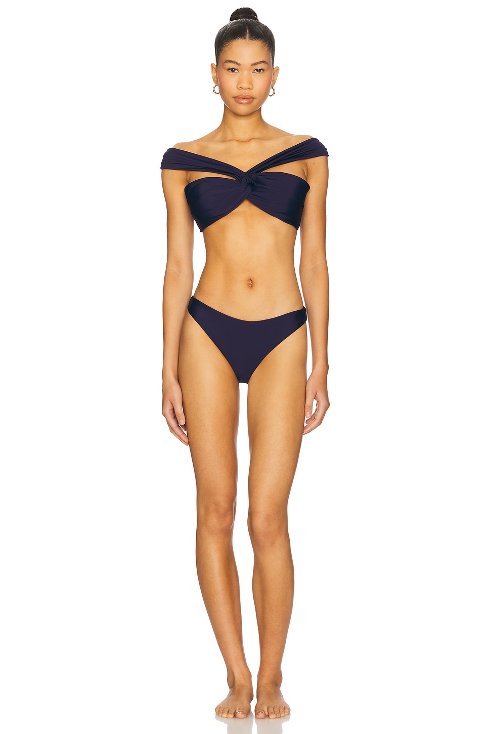 MILLY Olivia Draped Bandeau Bikini Top in Navy | REVOLVE