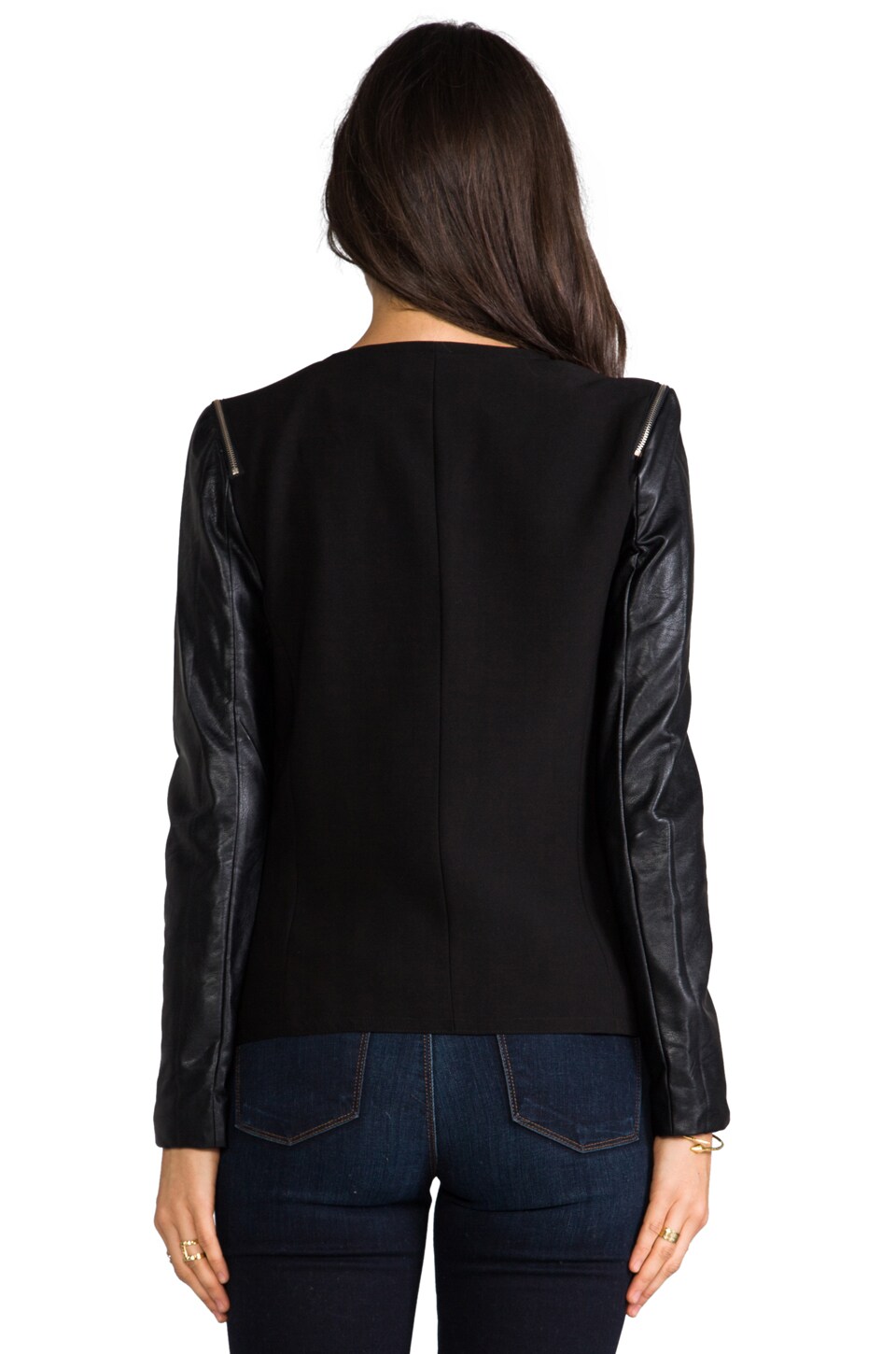 Mm Couture By Miss Me Faux Leather Sleeve Jacket In Black Revolve