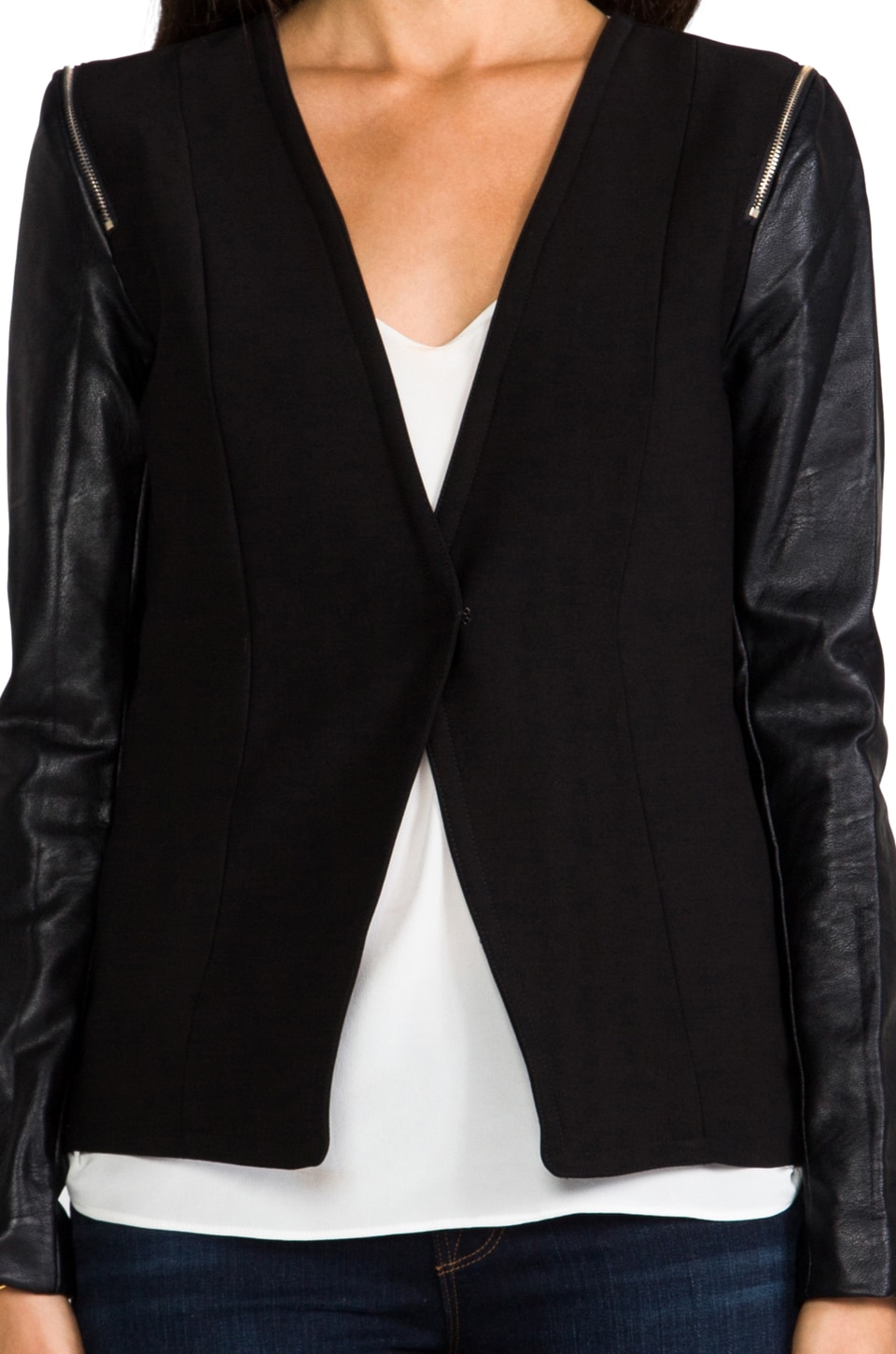 Mm Couture By Miss Me Faux Leather Sleeve Jacket In Black Revolve