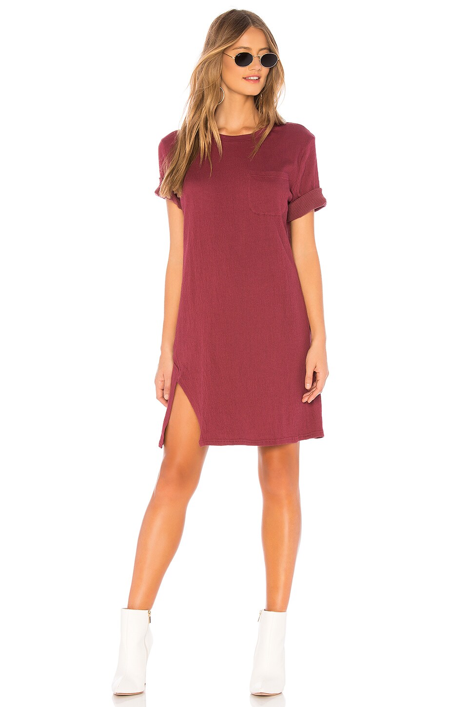 MINKPINK Textured Tee Dress in Burgundy
