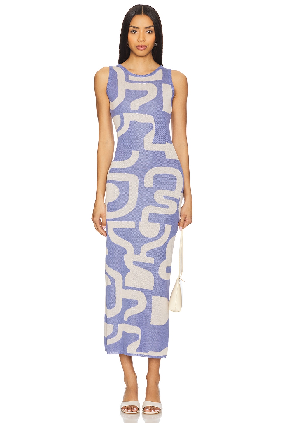 princess polly baby blue dress MINKPINK Iris Intarsia Knit Midi Dress in Blue Geo