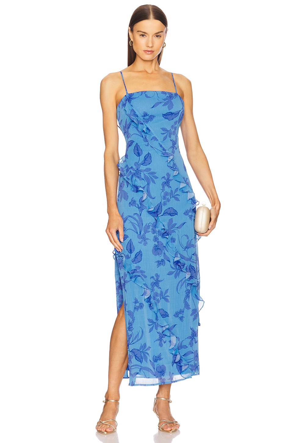 MINKPINK MAXI VESTIDO VOLANTES JEANNE en Blue Floral REVOLVE