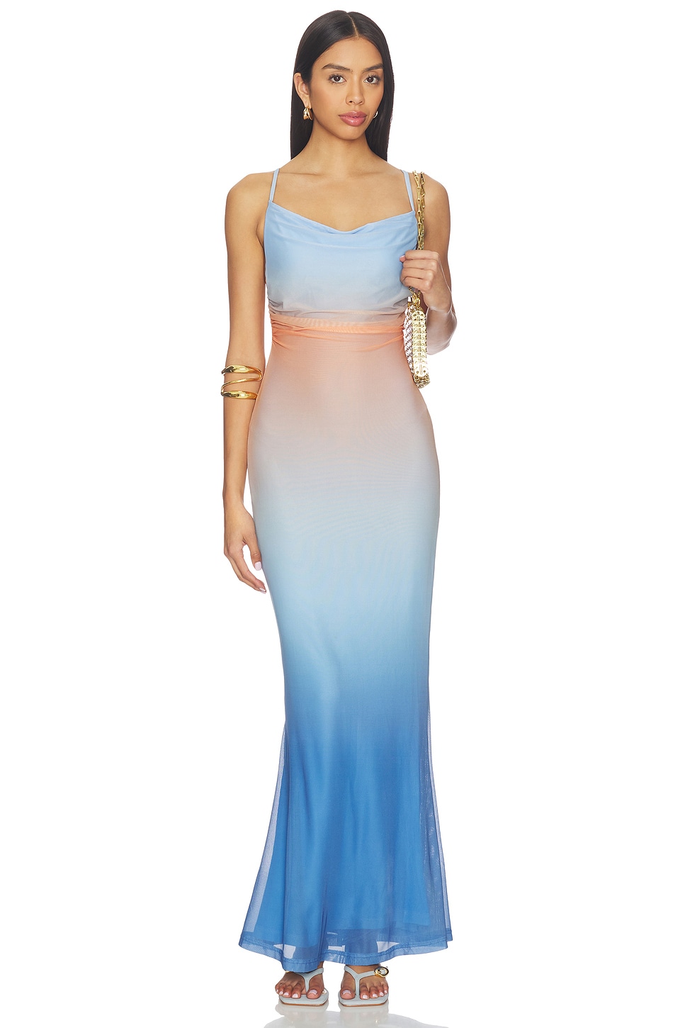 blue pink ombre dress Wavy Ombre A-Line Chiffon Maxi Dress - Blue main image 0