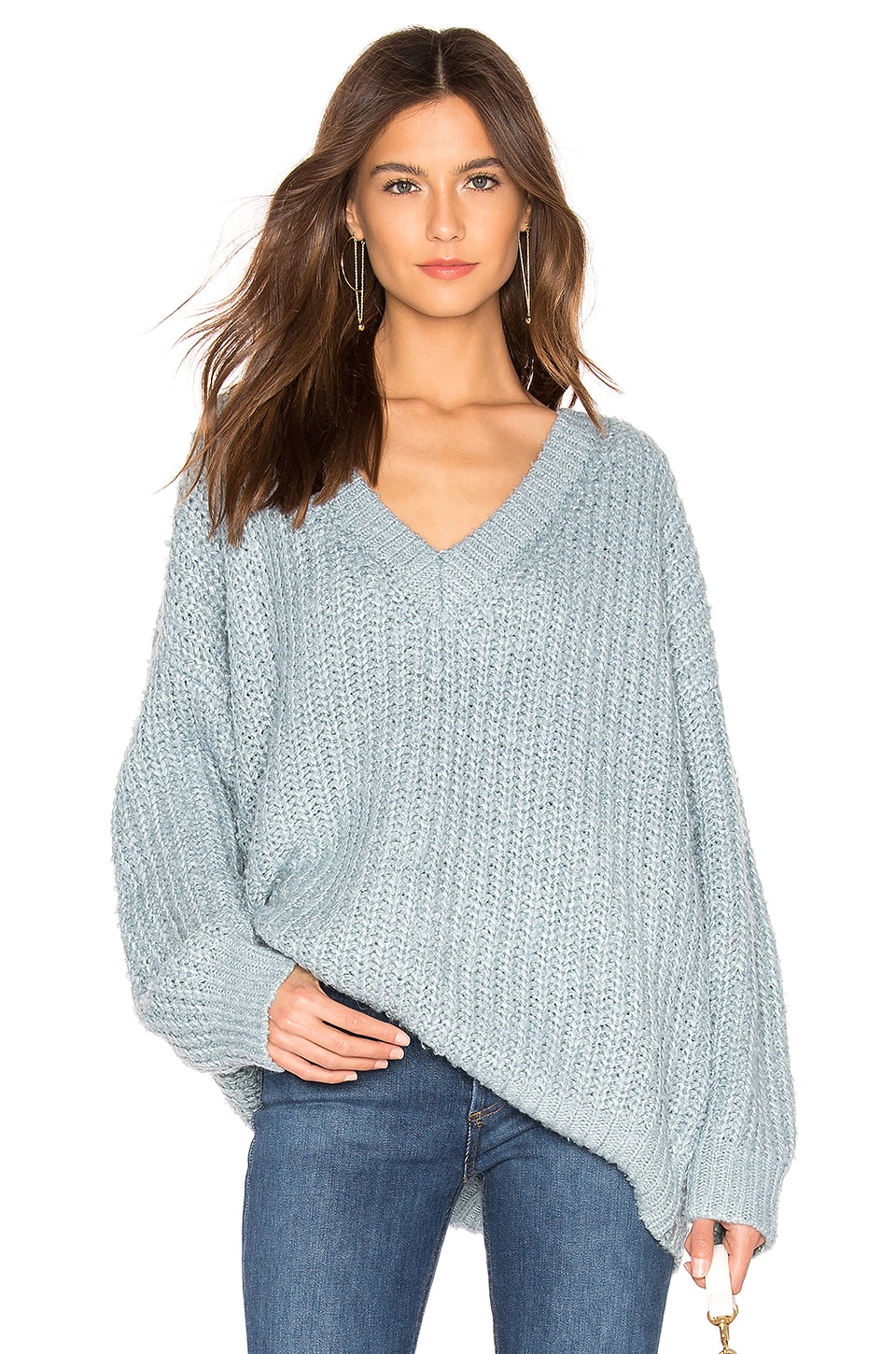 MINKPINK Candid V Neck Sweater in Dusty Blue REVOLVE