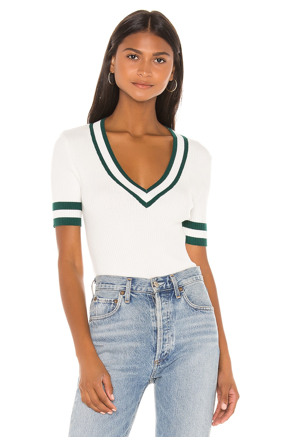 view 1 of 3 No Limit Knit Top in White & Green