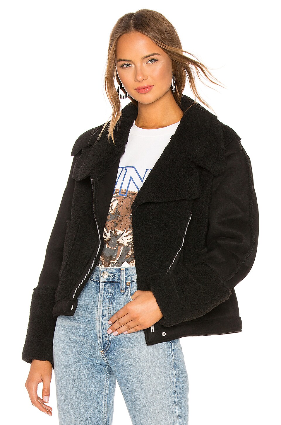 MINKPINK Alissa Sherpa Faux Fur Jacket in Black | REVOLVE