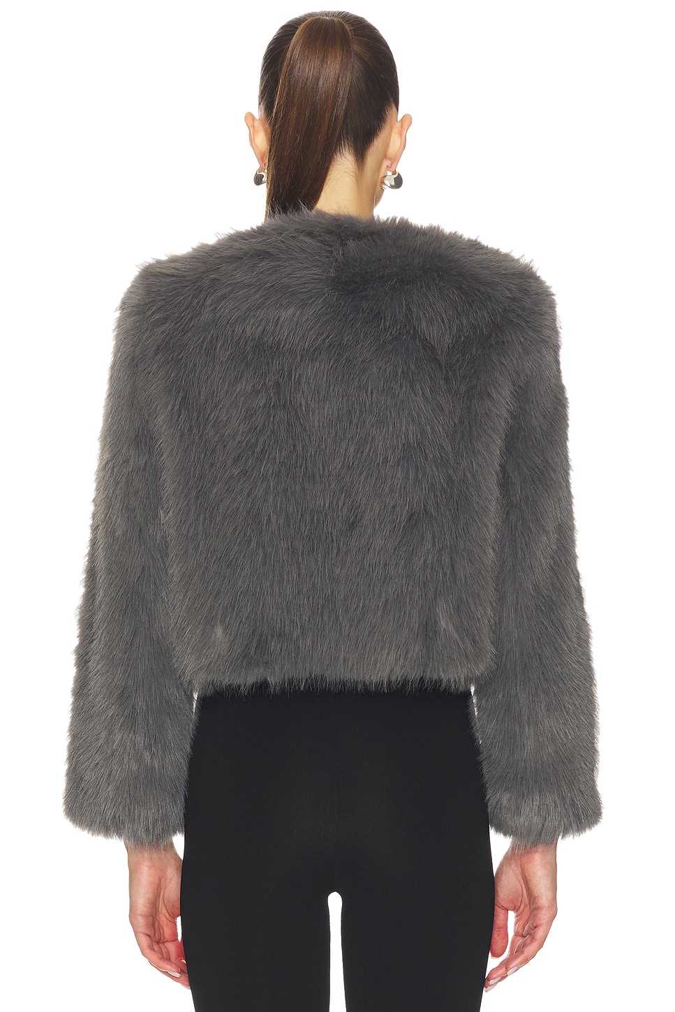 MISA Los Angeles Jordyn Cropped Faux Fur Jacket in Dark Grey