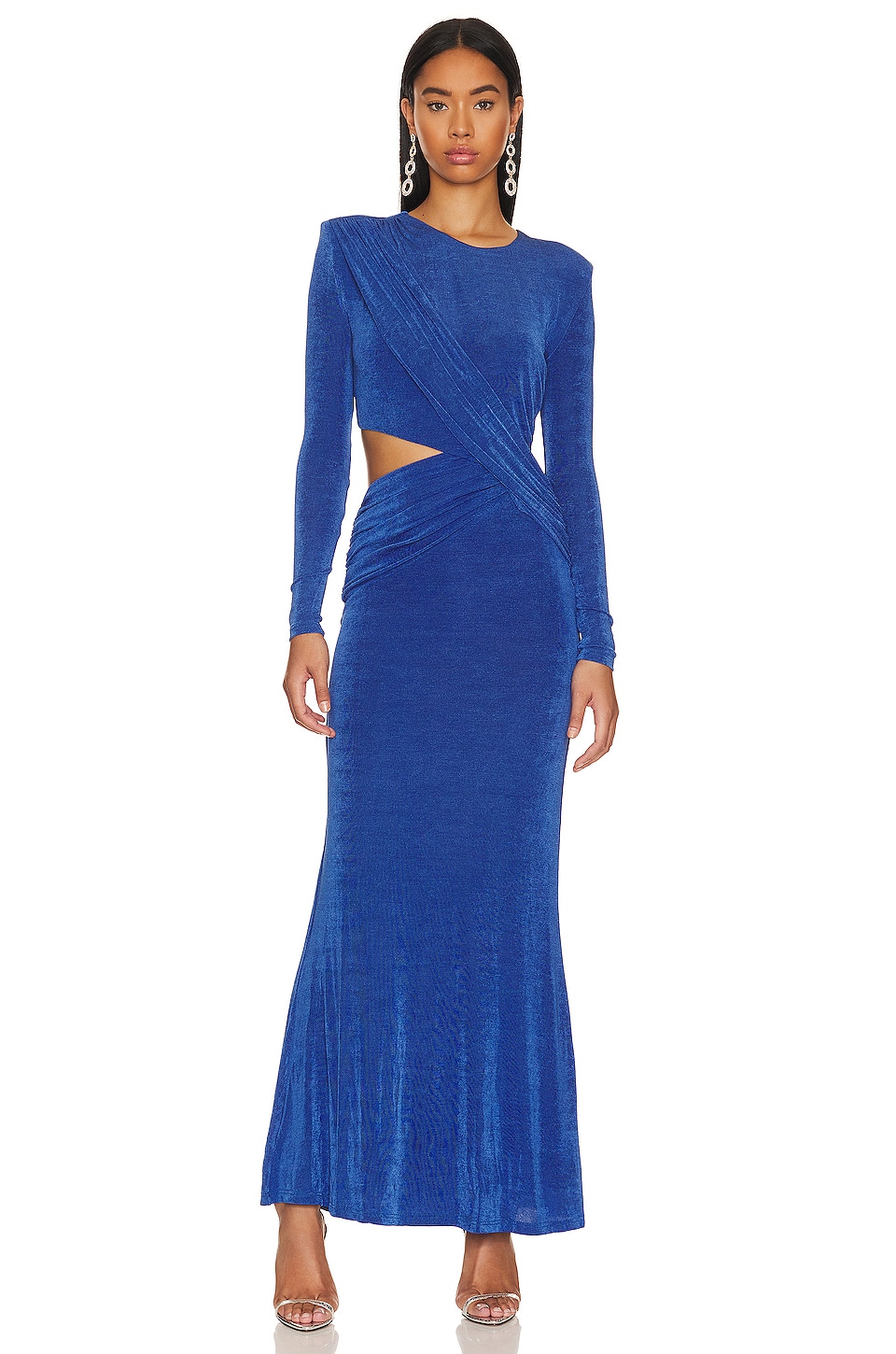 Luxe Ruched Bodice Long Sleeve Midi Dress, Azure