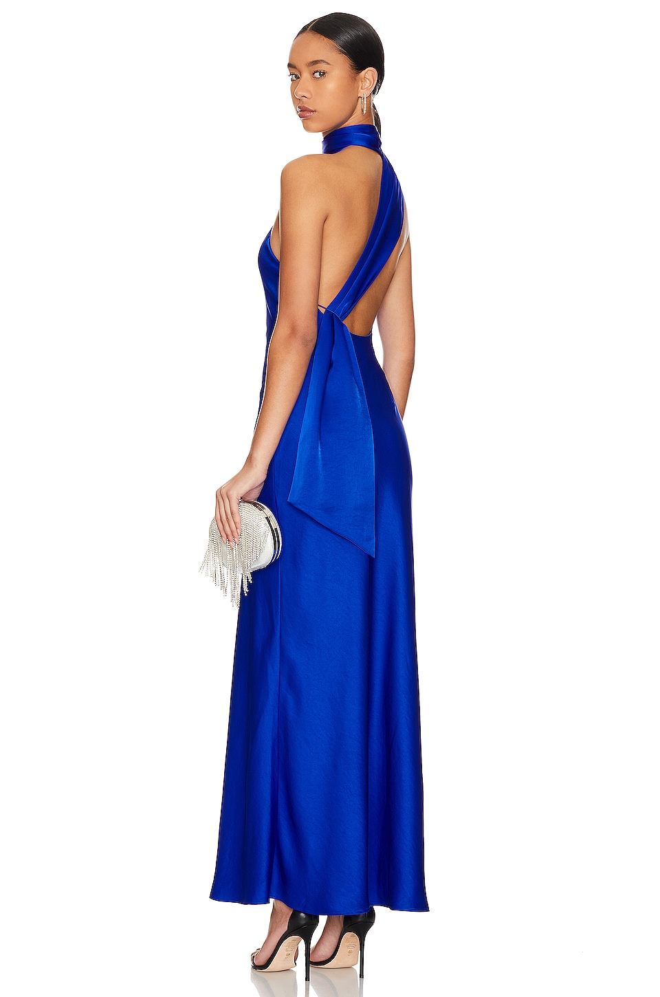 Touch of Glamour Satin Gown with Side Slit - Cobalt Blue – Dressmezee