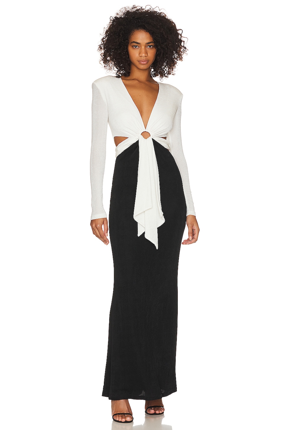 Gallery Detail: Misha Aldina Contrast Slinky Gown In Ivory Black