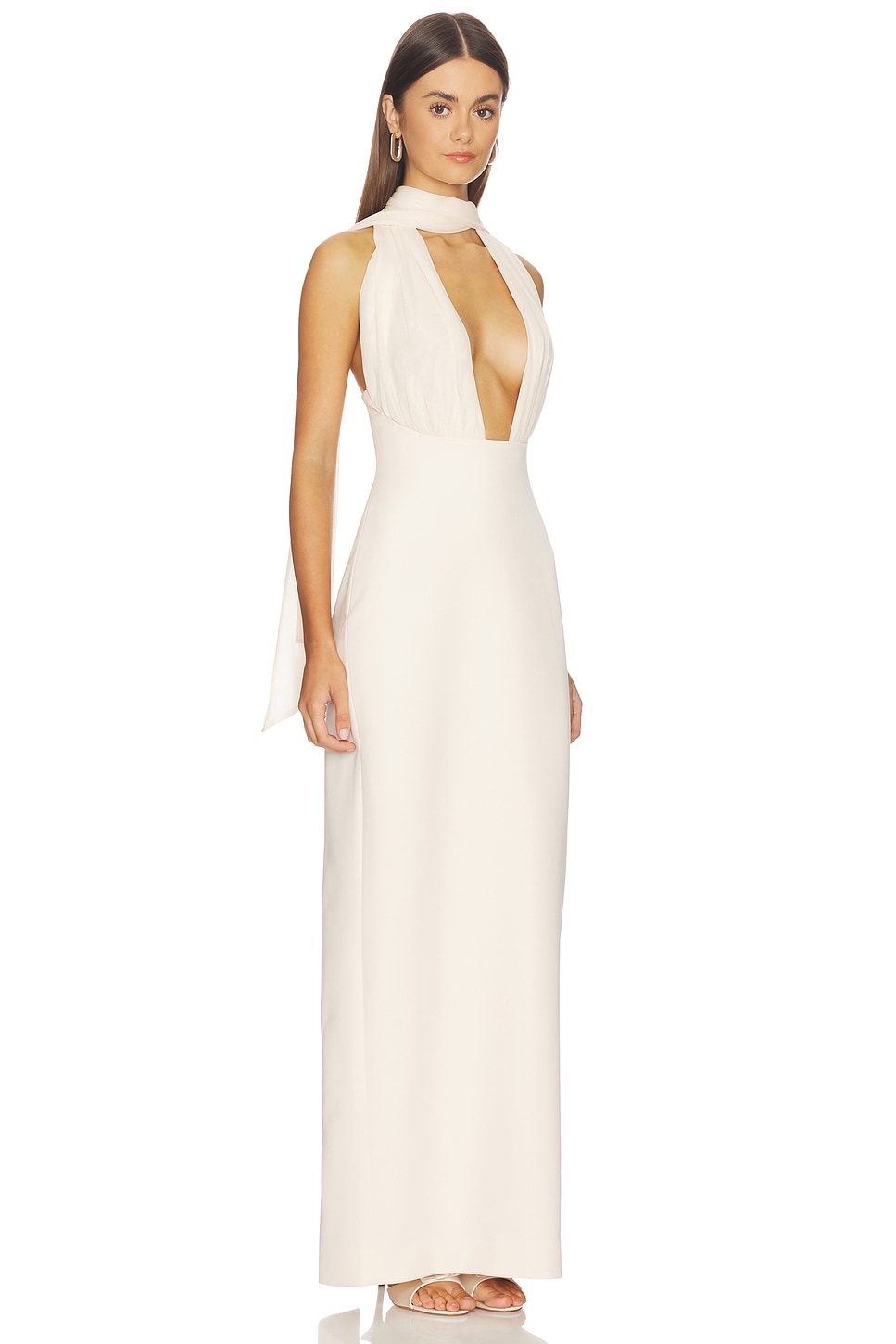 soft silk dress Womens Silk Midi Dress Draped V-Neck Cinched Waist Long Silk Dress Champagne / XS