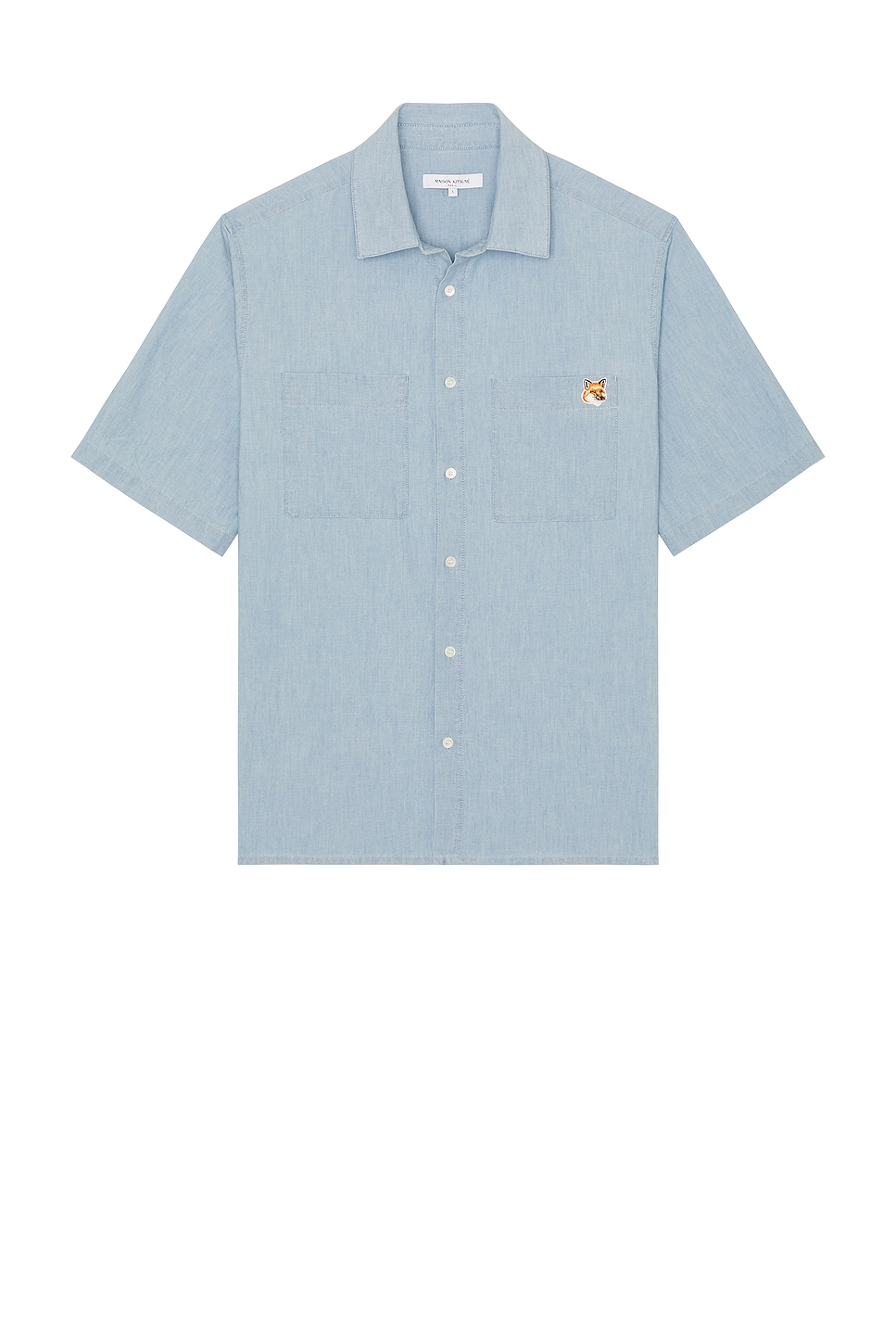 Maison Kitsune Relaxed Short Sleeve Shirt in Indigo | REVOLVE