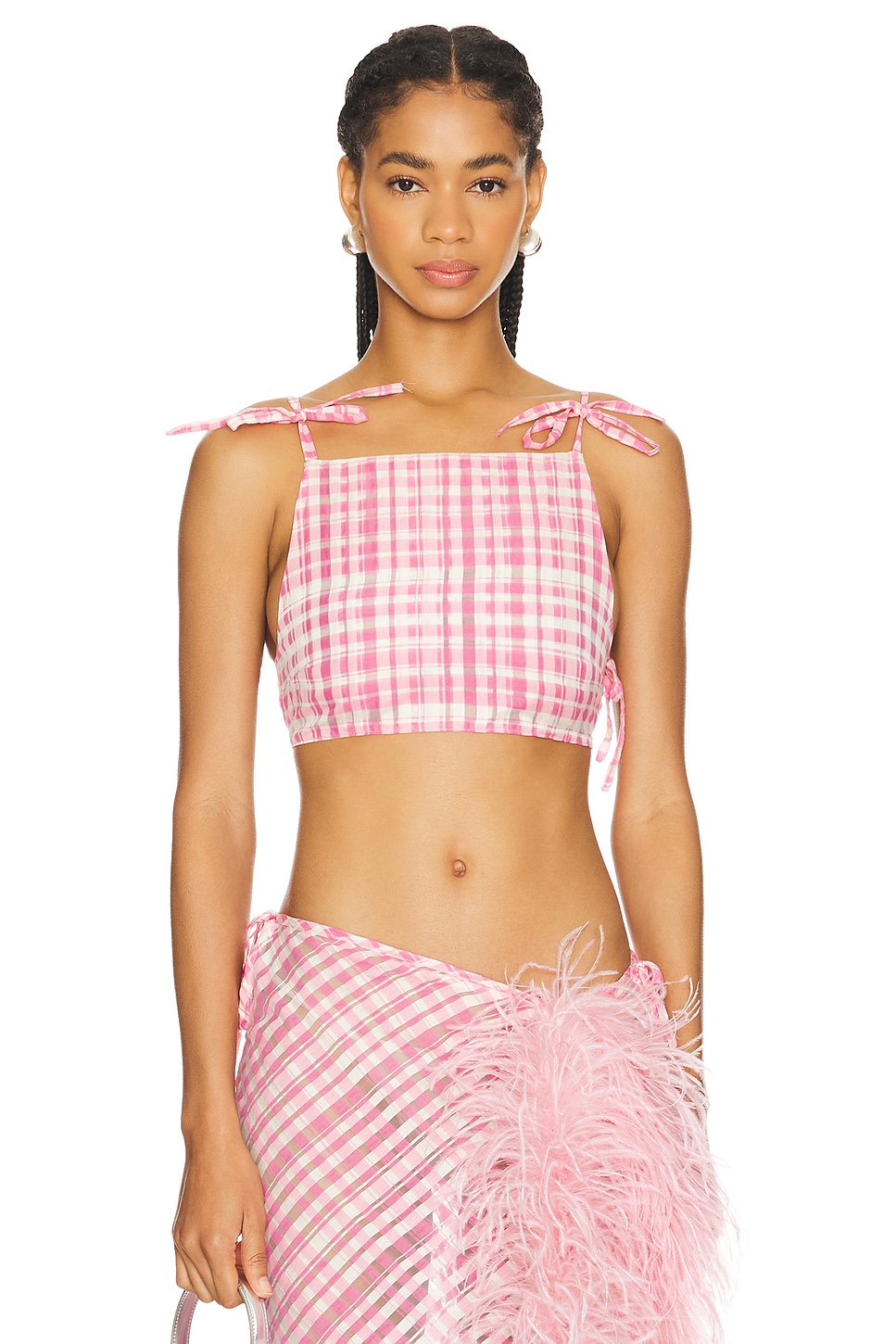 トップス Belvet Cropped checkered shirt pink Belvet Cropped checkered shirt pink Trendy Crop top and