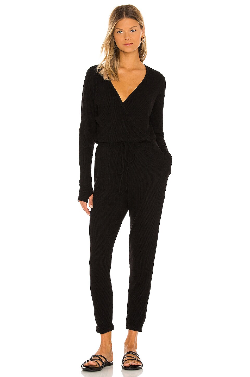 Michael Lauren Arif Sweater Knit Surplice Jumper in Black | REVOLVE