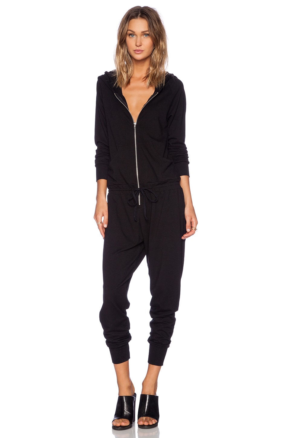 zip front hoodie jumpsuit