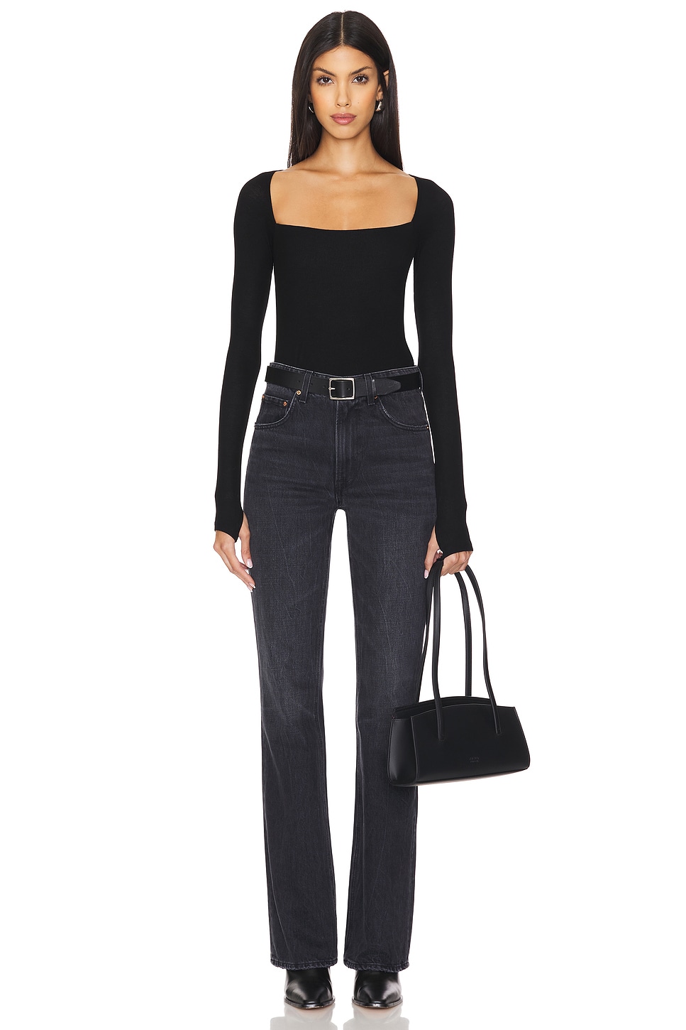 Michael Lauren Kaleb Long Sleeve W/ Square Neckline Double Layered Top thumbnail