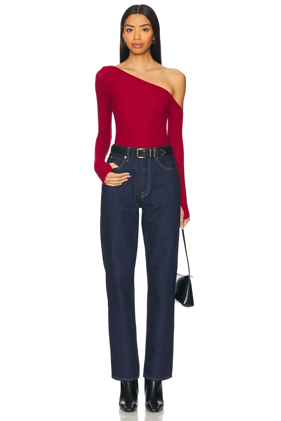 Magdaleno Long Sleeve Asymmetrical Fitted Cold Shoulder Top