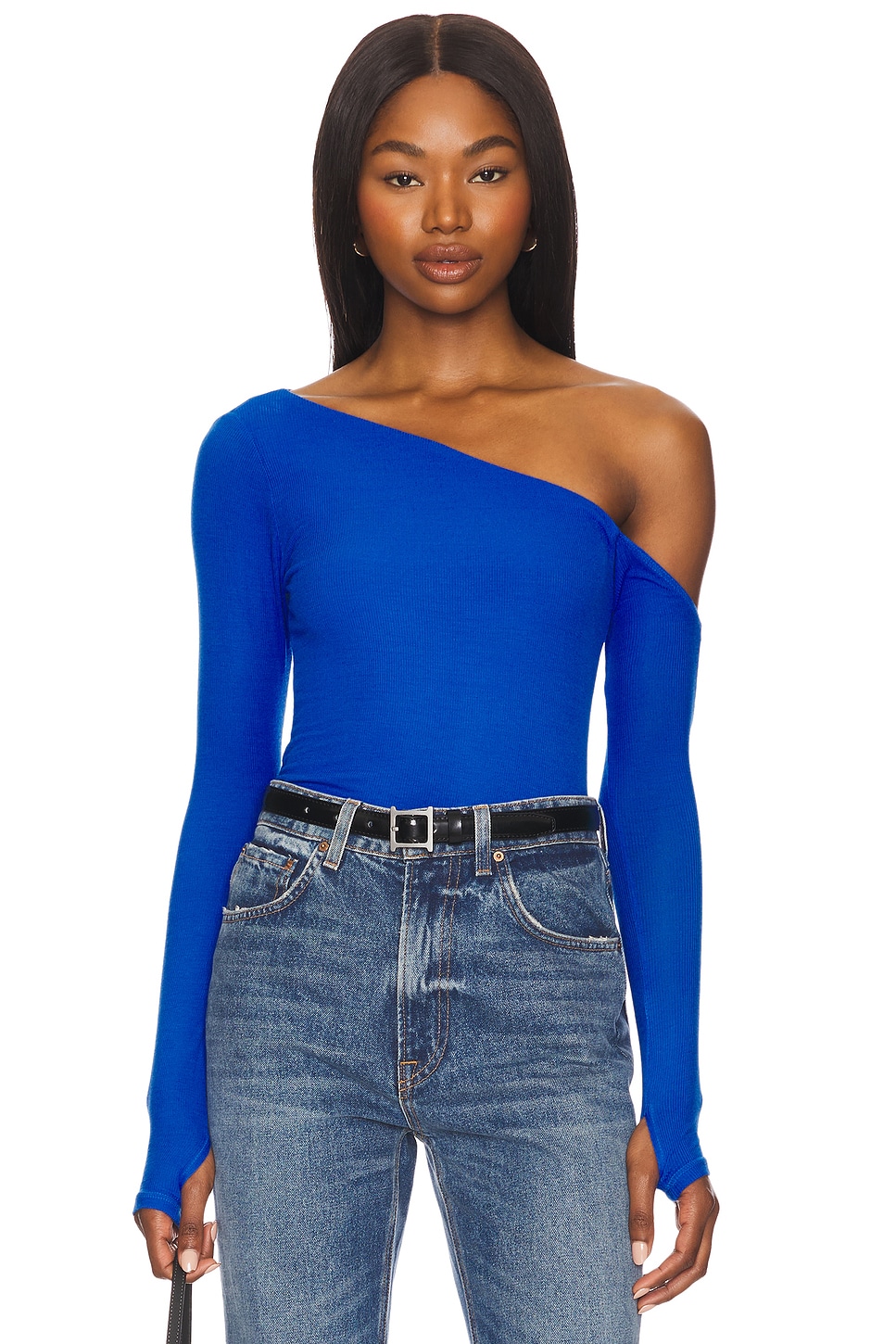Magdalino Asymmetrical Fitted Cold Shoulder Long Sleeve Top