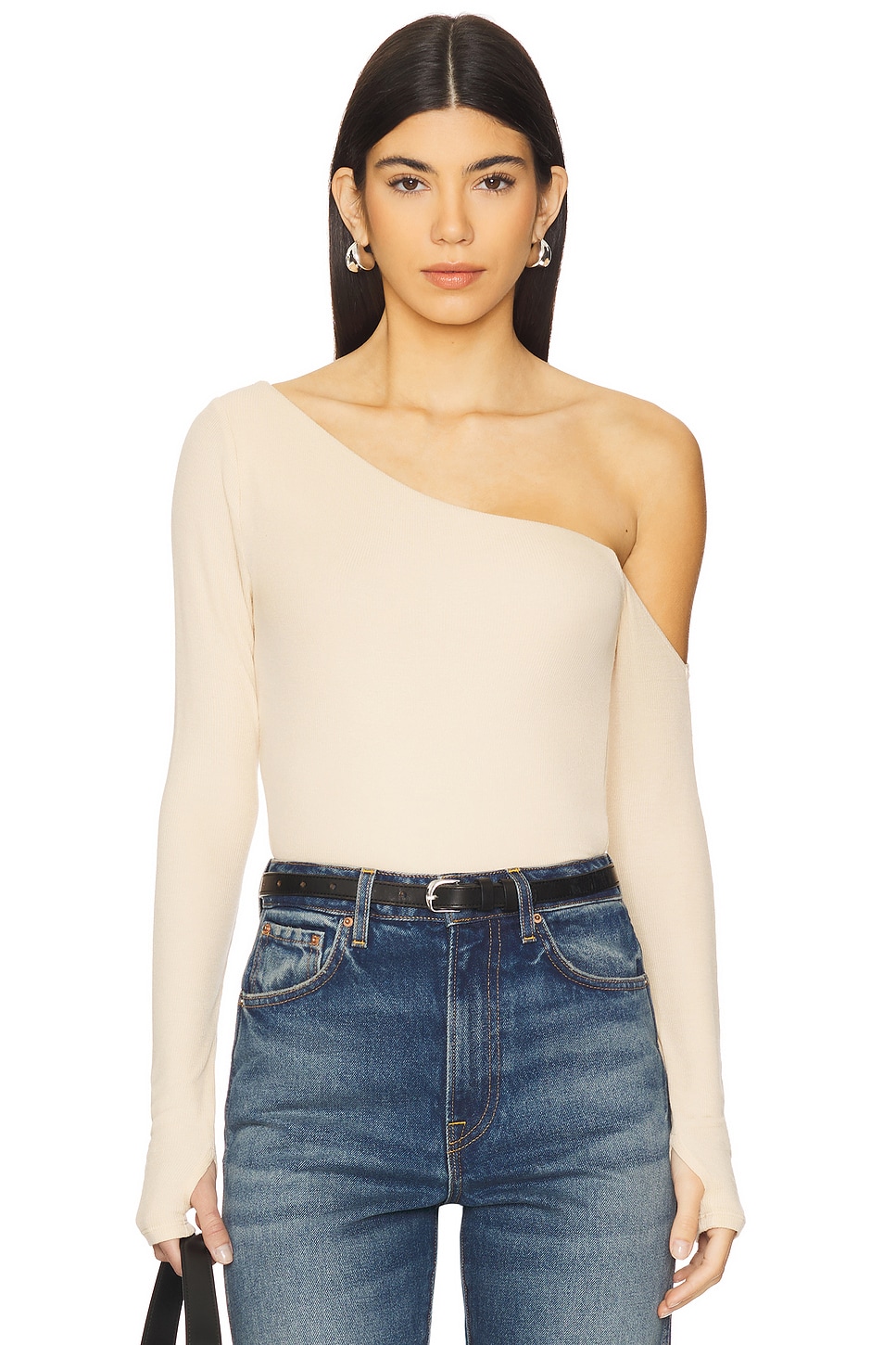 Michael Lauren Magdaleno Long Sleeve Asymmetrical Fitted Cold Shoulder Top