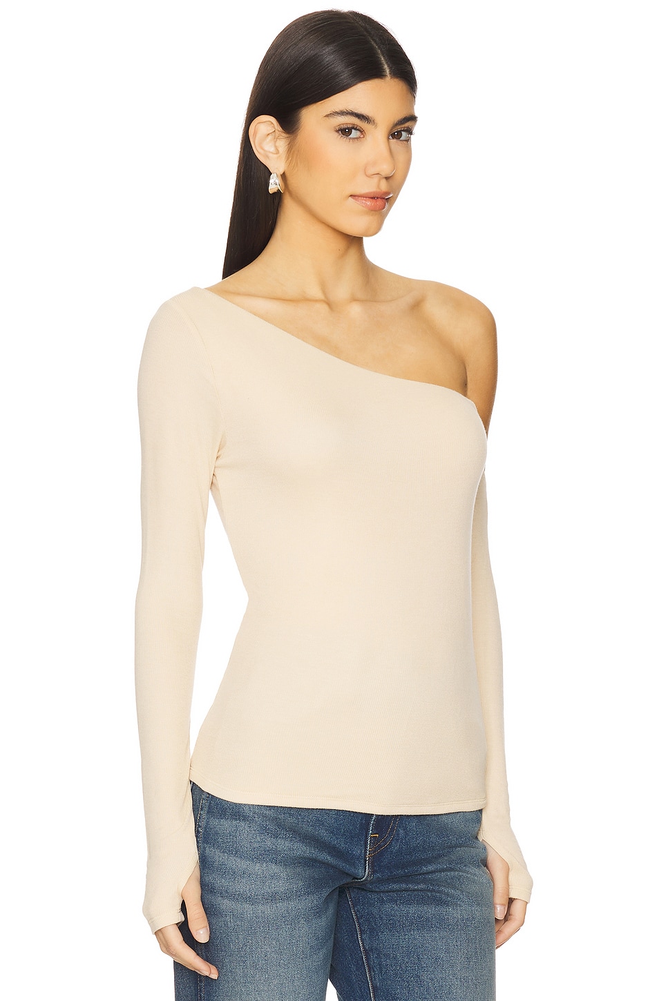Michael Lauren Magdaleno Long Sleeve Asymmetrical Fitted Cold Shoulder Top