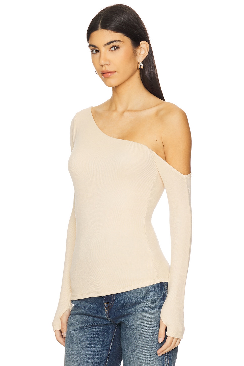 Michael Lauren Magdaleno Long Sleeve Asymmetrical Fitted Cold Shoulder Top