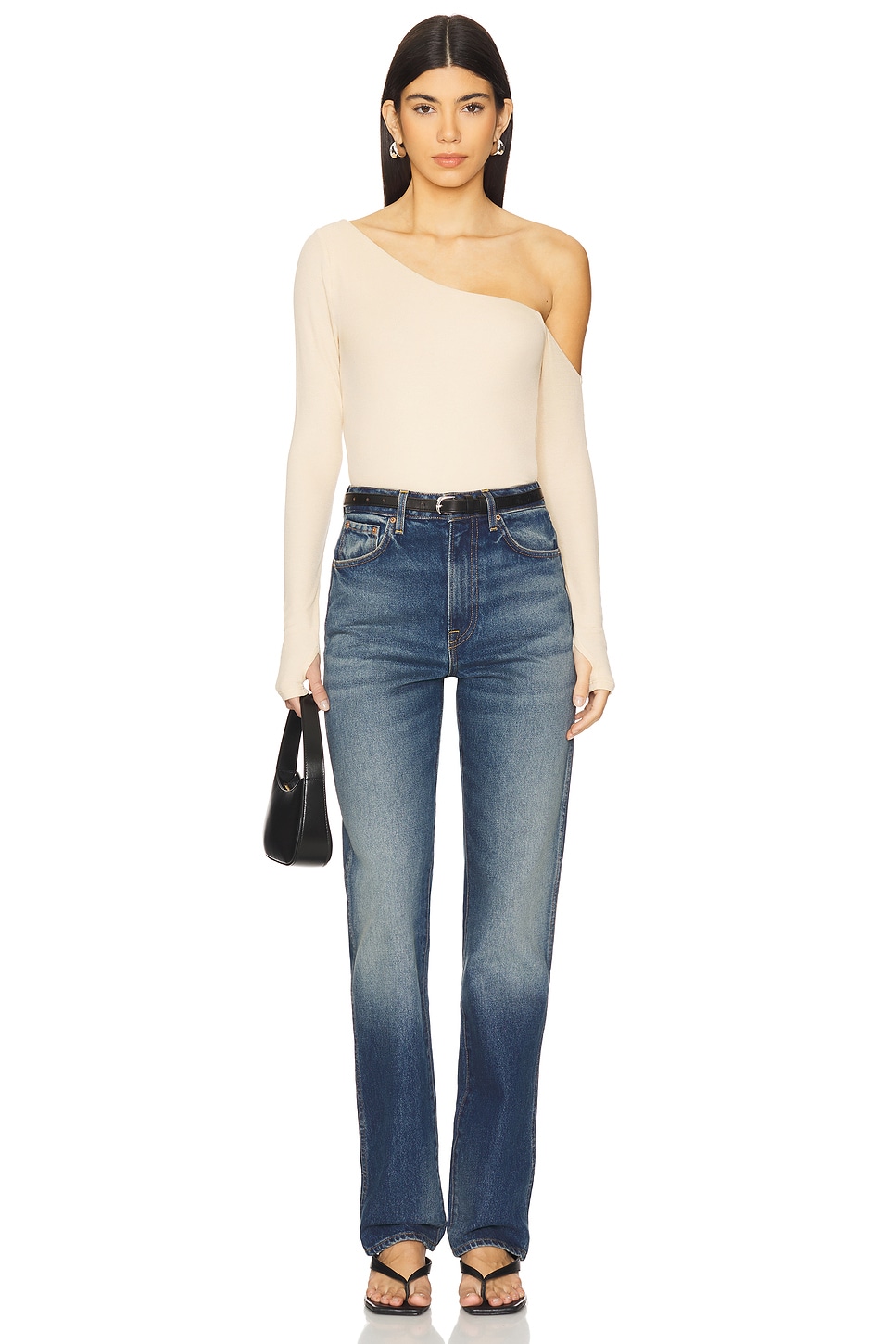 Michael Lauren Magdaleno Long Sleeve Asymmetrical Fitted Cold Shoulder Top