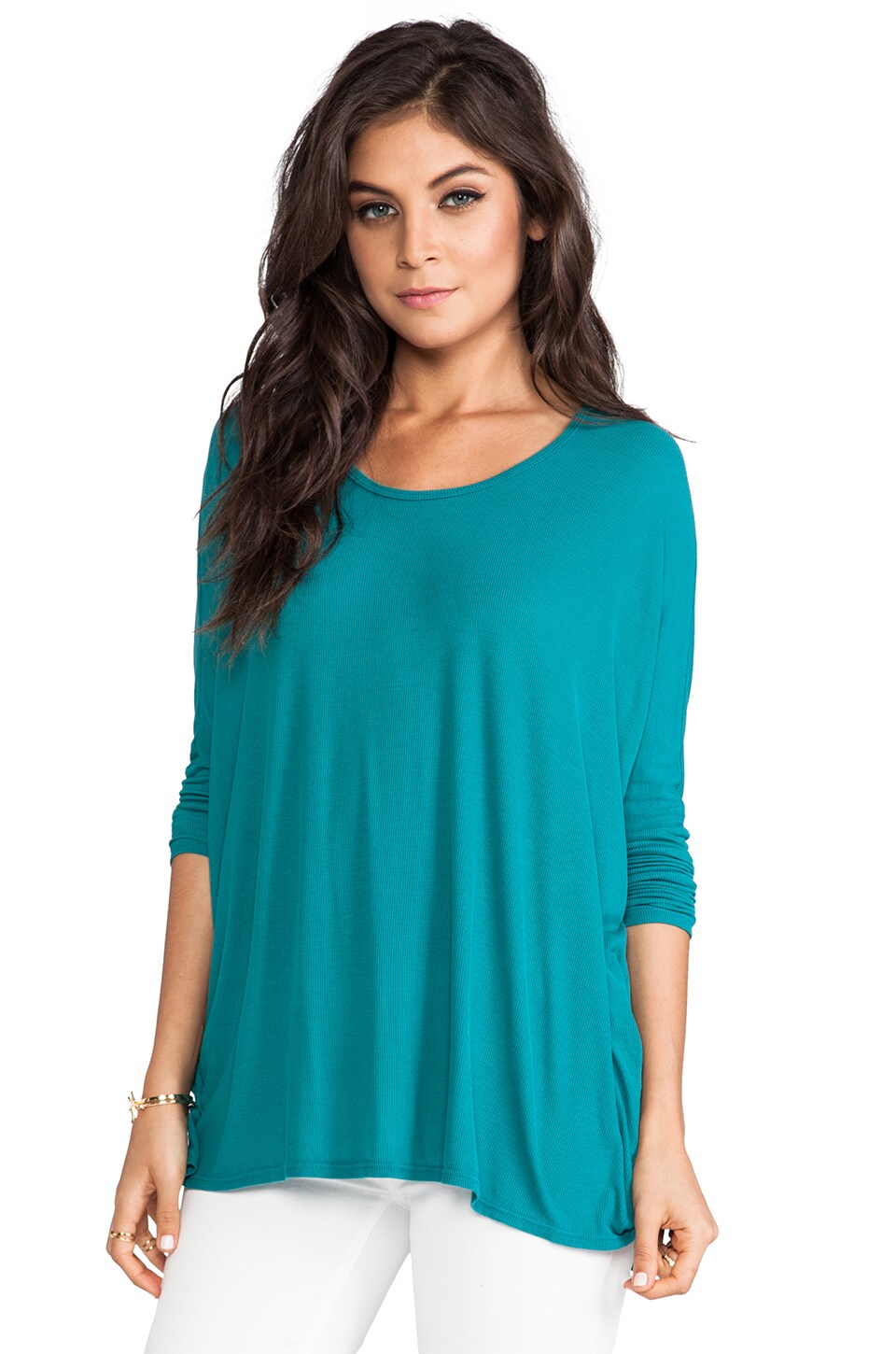 Michael Lauren Hunter Long Sleeve Draped Tee in Dark Teal | REVOLVE