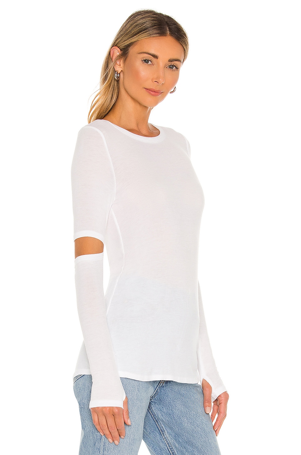 Shop Michael Lauren Solomon Elbow Cut Out Tee In White