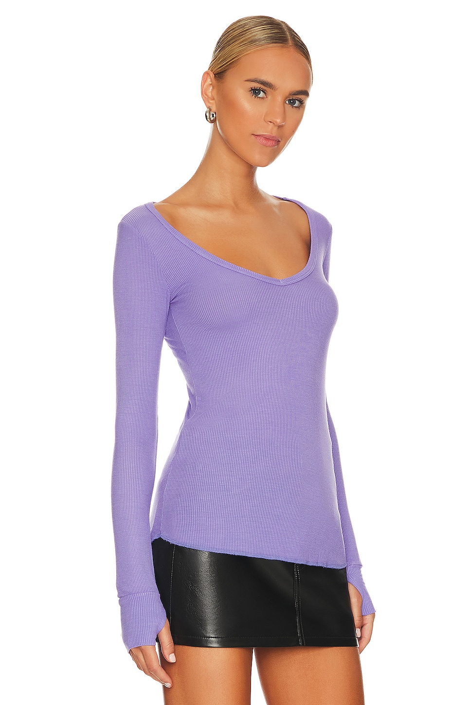 Michael Lauren Otis Long Sleeve Top in Deep Lavender
