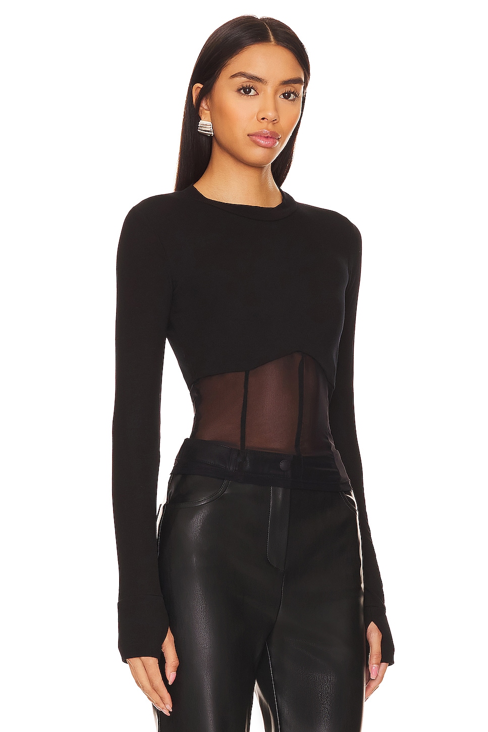 Michael Lauren Danton Rib Mesh Corset Top in Black | REVOLVE