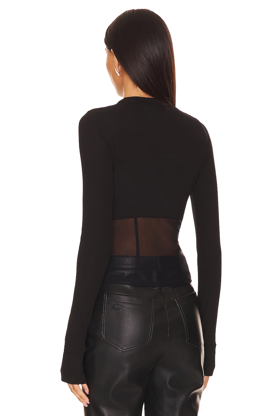 Michael Lauren Danton Rib Mesh Corset Top in Black | REVOLVE