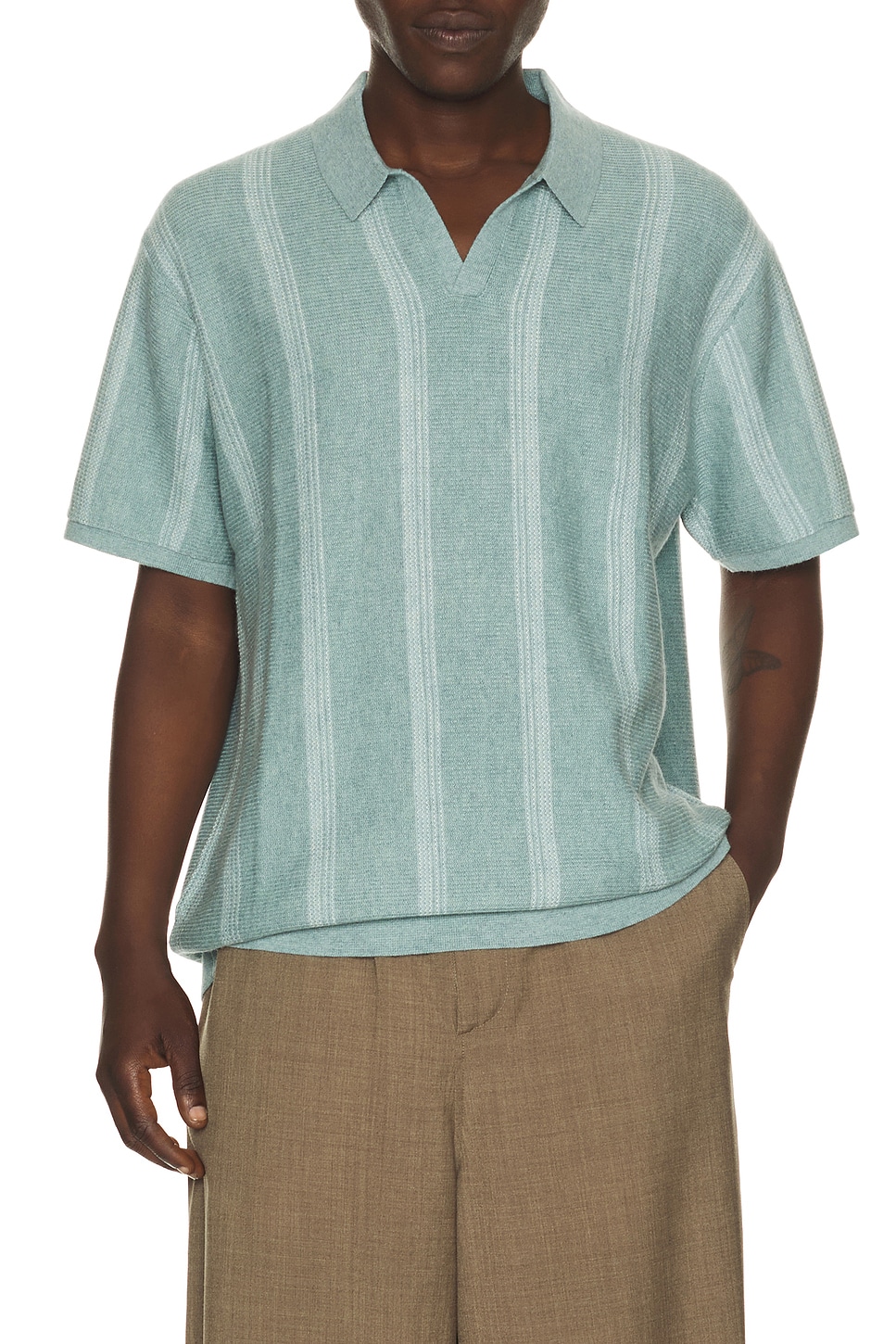 Marine Layer Liam Sweater Polo in Topaz Stripe | REVOLVE
