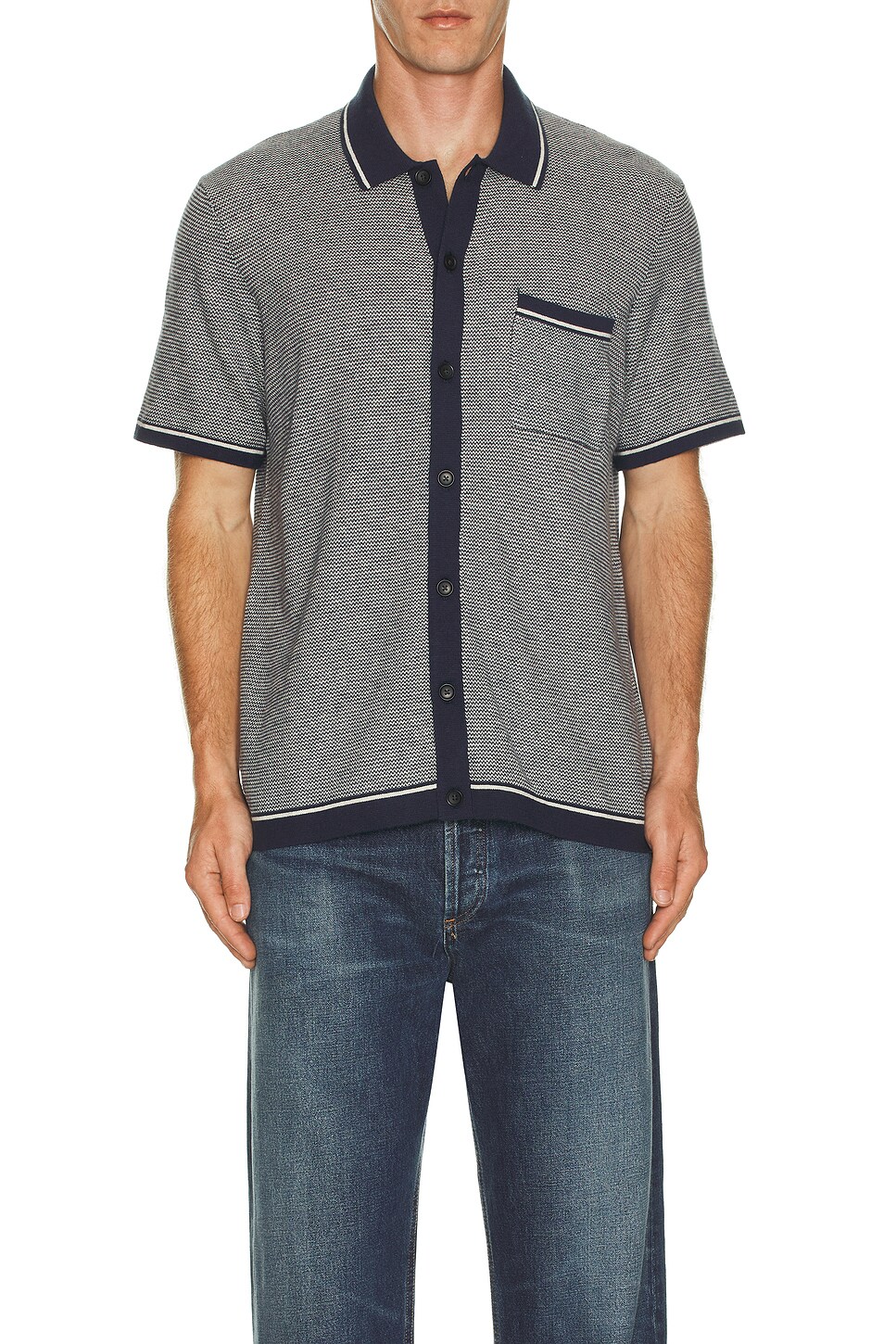 Marine Layer Wyatt Button Down Shirt in Navy & Pearl | REVOLVE