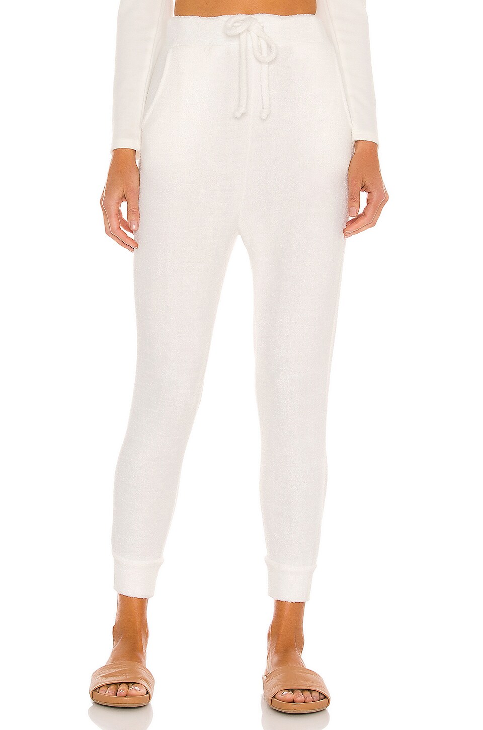 Mina Lisa Feather Knit Jogger in White