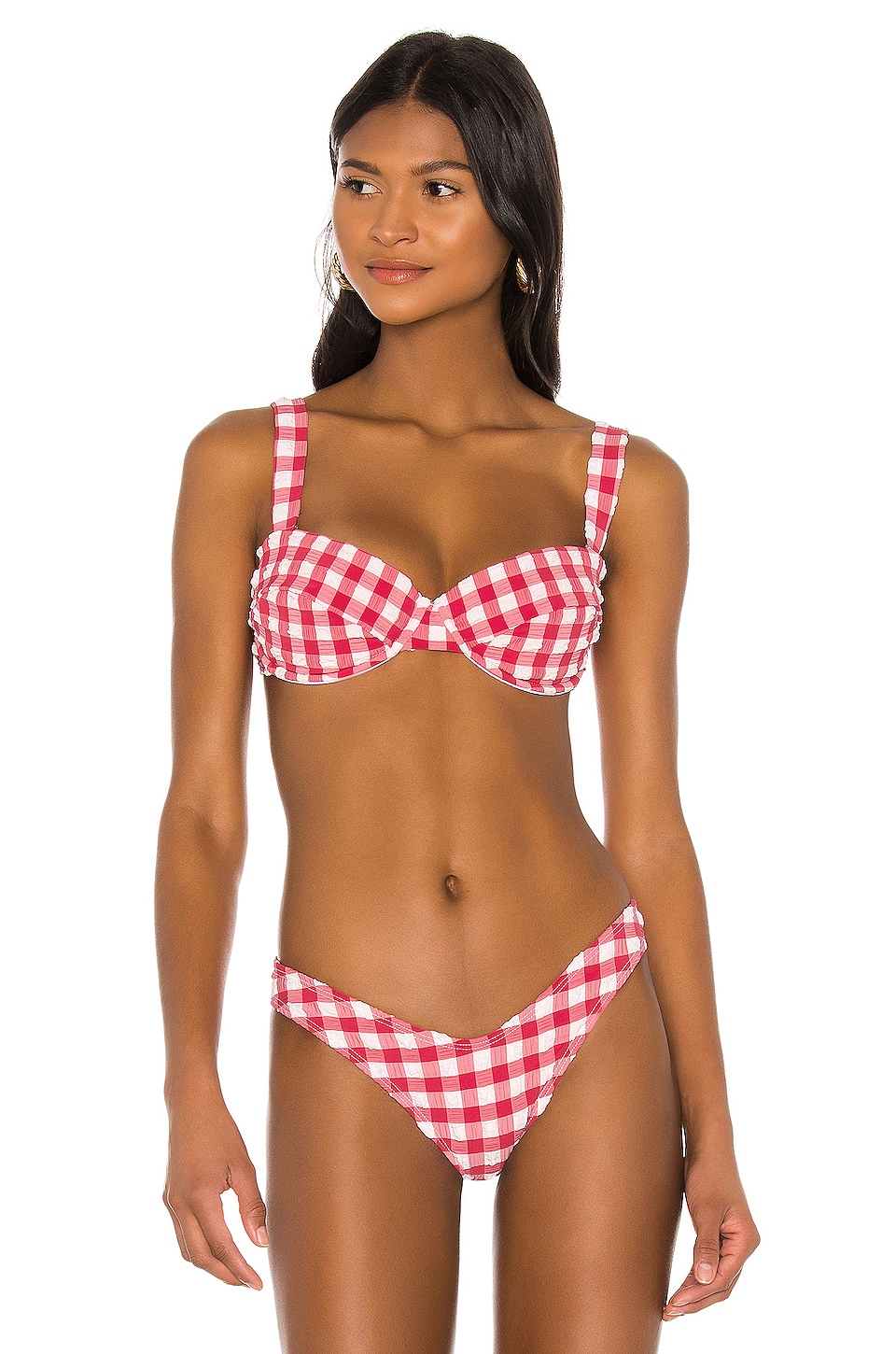 favorite Montce Swim Bustier Bikini Top in Red Gingham. 