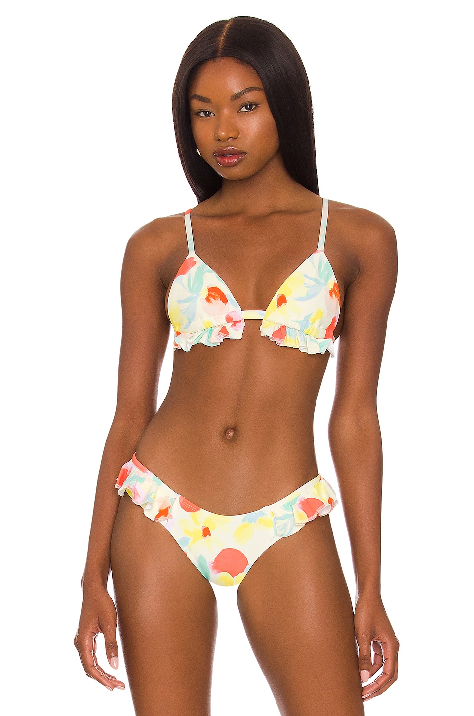 Montce Swim Ruffle Triangle Bikini Top in Helena Floral REVOLVE