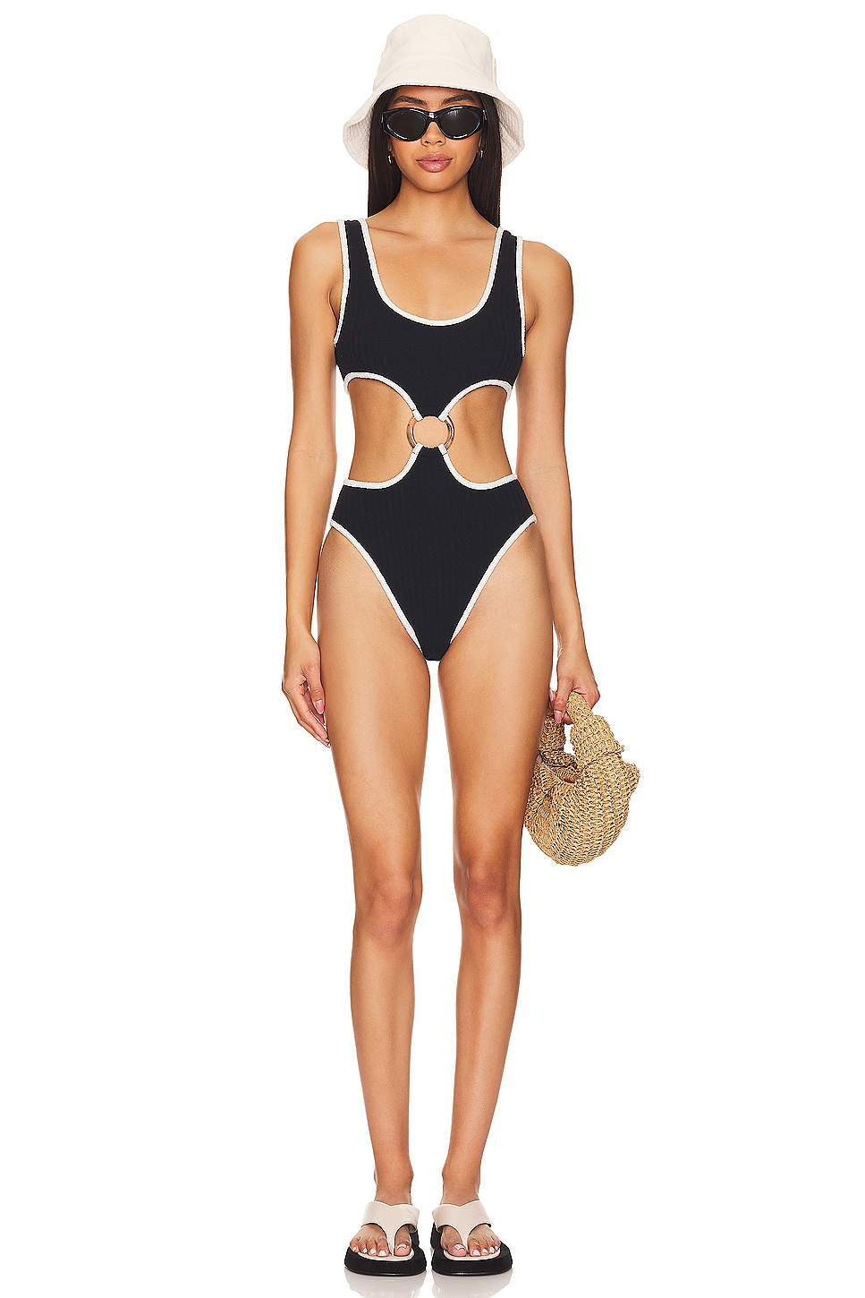 Montce Swim X Olivia Culpo Ky One Piece in Black Terry Rib | REVOLVE